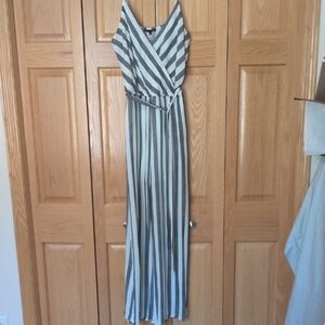 L Staccato Black and White Striped Jumpsuit